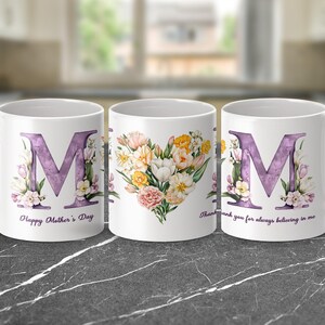 Tazas con flores para mamá, regalo para el Día de la Madre, regalo de agradecimiento, tazas con corazones de flores, tazas con flores para el Día de la Madre, tazas con la fe de mamá