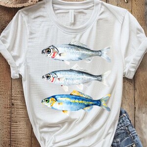 Watercolor Sardines Unisex T-shirt, Ocean Fish Tee, Sea Life Shirt, Coastal Vibes Top, Beach Lover Gift, Nautical Graphic Tee