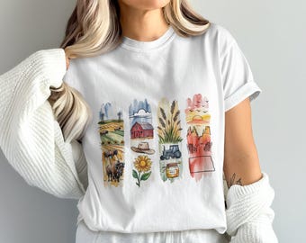 North Dakota T-Shirt, Bison, Bauernhof, Sonnenaufgang, T-Shirt, Zustand Stolz ND, Landleben, Grafik-T-Stück, Souvenir-Shirt, Reise-Shirt