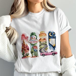 Las Vegas T-Shirt, Nevada Shirt, Watercolor Style Tee, Desert Landscape Shirt, Road Trip Tee, Car T Shirt, Vacation Shirt, Souvenir Tee