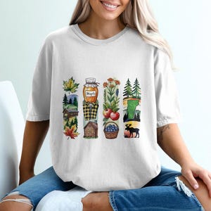 Vermont T-Shirt, Ahornsirup, Elch, Apfel, Cabin Tee, Neu England Souvenir, Aquarell Kunst Shirt, Geschenkidee, VT Travel, State Pride