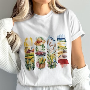 T-shirt Nebraska, t-shirt aquarelle, haut style campagnard, cadeau de fierté nationale, vêtements d'illustration du Midwest, chemise country écosseuse de maïs