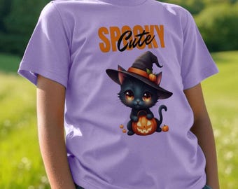 Kids Halloween T Shirt Spooky Cute Cat