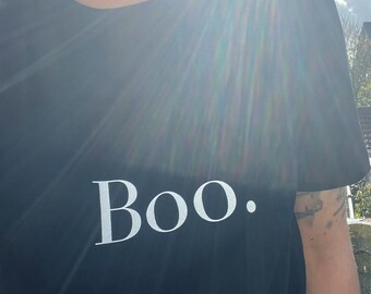 Boo Shirt | Minimalist Halloween Tee | Soft Goth All-Day Cotton Fall Top 2025 | Organic Cotton | Soft Goth Aesthetic | In Multiple Colours