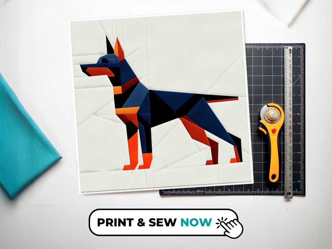 Doberman Quilt Block Pattern: Beginner FPP, 20x20 (PDF Pattern) - Etsy