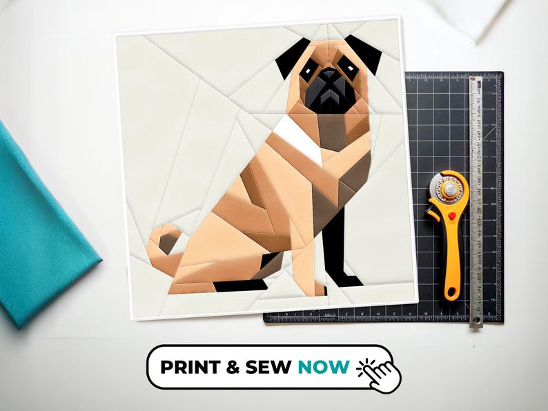 Pieced Pug Quilt Block Pattern – Easy Sewing Project (PDF Pattern ...