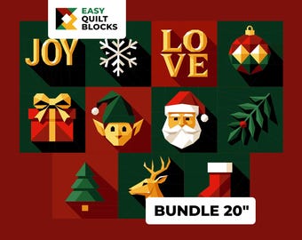 Megapaquete de bloques para colchas navideñas, 11 patrones FPP fáciles, juego de PDF para principiantes