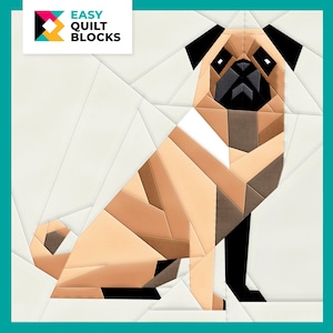 FPP Pattern - EASY Pieced Pug QUILT Block | Charming Paper Pieced Quilt Pattern for Dog Quilts, Sewing Projects & Home Decor | 20x20&quot;