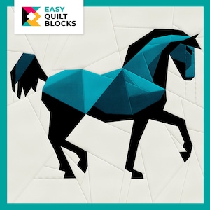 EASY Horse FPP Pattern | Elegant and Dynamic Foundation Paper Piecing Pattern for Equestrian Quilts, Home Decor & Quilt Patterns | 20x20&quot;