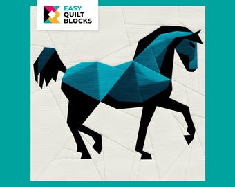 Horse Quilt Block Pattern: Modern Equestrian FPP (20x20") (PDF Pattern)