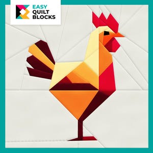 FPP Pattern - EASY Chicken QUILT Block | Fun Paper Pieced Quilt Pattern for Farmhouse Quilts, Diy Sewing, Gifts and Quilt Projects | 20x20&quot;
