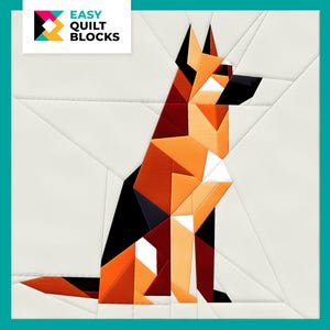 FPP Pattern - EASY German Shepherd QUILT Pattern | Striking Paper Pieced Quilt Block for Dog Quilts, Home Decor & Gifts | 20x20&quot;
