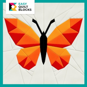 EASY Schmetterling FPP Pattern | Zarter & moderner Quiltblock für Frühlings-Nähprojekte und Oster-DIY | Grundlage Papier Patchwork 20x20"