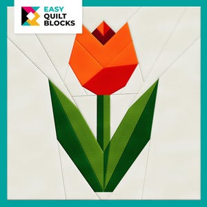 EASY Tulip FPP Muster | Heller & moderner Quilt-Block für Frühling oder Ostern Nähen, Wohnkultur und Geschenke | Grundlage Papier Patchwork 20x20"