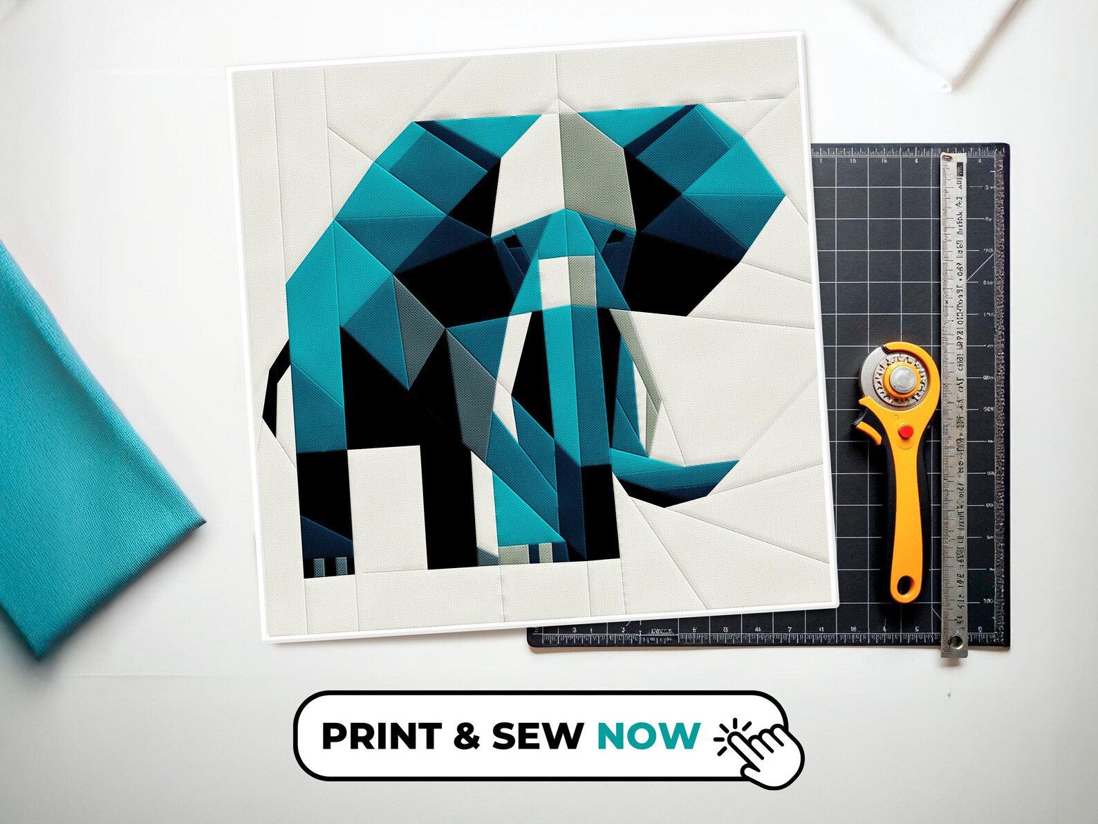 FPP Pattern - EASY Elephant QUILT Block | Bold Paper Pieced Quilt ...