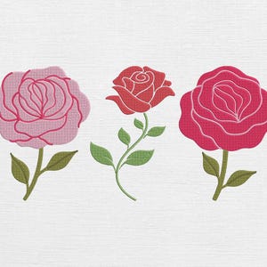 Rose Machine Embroidery Designs - Flowers embroidery designs - Floral Machine Embroidery Files - Red Rose Pattern - Digital file - 5 Sizes