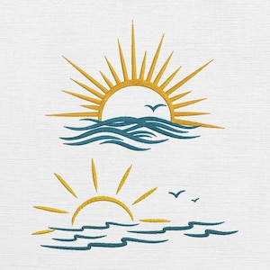Sunset at Beach Embroidery Design -  Sea Digital Design - Machine Embroidery - Sun Pattern File - Instant Download - 5 Sizes