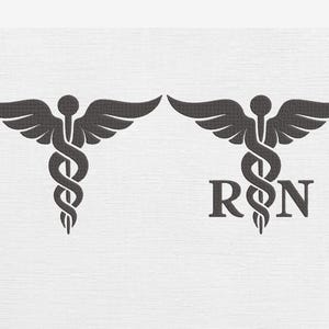 RN Caduceus Embroidery Design - Nurse Medical Symbol Digital Design - Machine Embroidery - Medical Pattern file - Instant Download - 6 Sizes