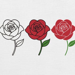 Red Rose Embroidery Design - Rose Embroidery Design - Flower Embroidery Design - Machine Embroidery - Instant Download - 6 Sizes
