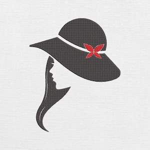 Stylish Woman in Black Hat Machine Embroidery Pattern - Fashion Girl Embroidery  Design - Girl Silhouette Digital Embroidery Design 6 Sizes