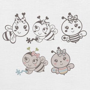 Sweet Bee Embroidery Design - Animals embroidery Design Machine - Kids Embroidery Pattern - Cute Bees Set Embroidery - 5 Sizes