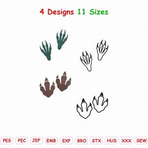 Dinosaur Footprints Embroidery Design- T-Rex Footprint Embroidery File- Mini Footprint Filled and Outline Stitch Machine Embroidery 11 Sizes