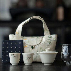 Juego completo de juegos de té portátiles / Juego de cuenco con tapa y taza doble / Artículos de té de viaje / Guía para principiantes sobre la ceremonia del té