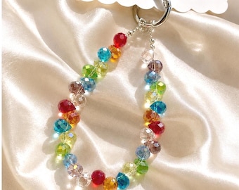 Colgante de cristal para teléfono, correa para teléfono con cuentas en forma de lágrima, cordón para teléfono con cristales arcoíris, bonito accesorio estético para teléfono, regalo para ella.