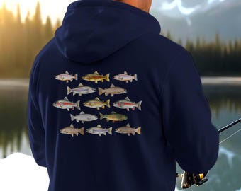 トラウトフィッシュパーカー、フライフィッシングスウェットシャツ、魚