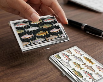 Fish Print Business Card Holder, Fisherman's Card Case