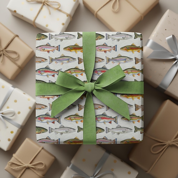 Trout Fish Pattern Wrapping Paper, Fishing Gift Wrap