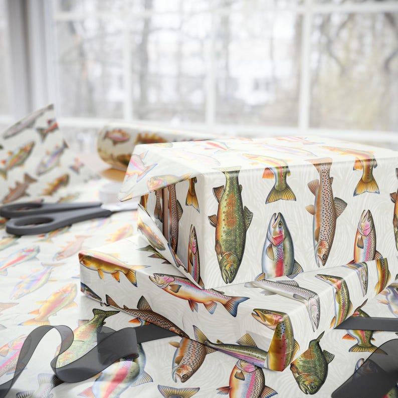 Trout Fish Pattern Wrapping Paper, Fishing Gift Wrap image 6