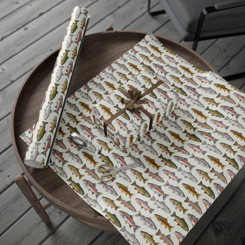 Trout Fish Pattern Wrapping Paper, Fishing Gift Wrap image 4