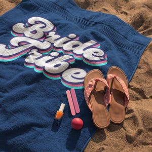 Retro Bride Tribe Beach Towel: Personalized Bachelorette Party Gift