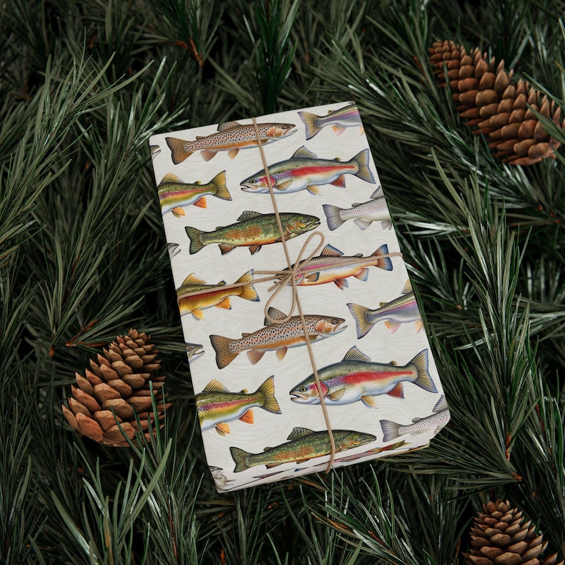 Trout Fish Pattern Wrapping Paper, Fishing Gift Wrap image 2