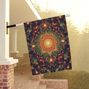 Bandera de jardín/casa con mandala caleidoscópico, diseño psicodélico