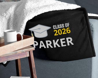 Custom Embroidered Sherpa Fleece Graduation Blanket - Personalized Class of 2026 Keepsake