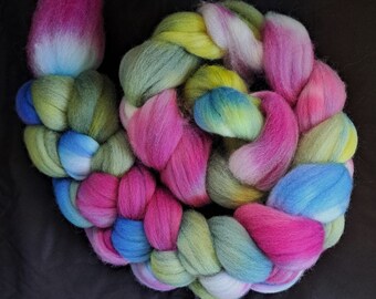 Hand Dyed Polwarth Combed Top "Pastel Cool Spots" 4 Oz.