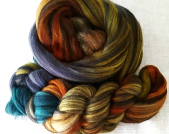 Hand Dyed Merino/Blk BFL Combed Top 4 oz. "Age of Bronze Noir"
