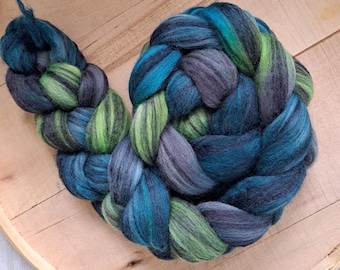 Hand Dyed Merino/Blk. Silk Combed Top 4 oz. "Wildwood Noir"
