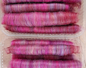 Merino/Trilobal Nylon  Spinning Rolags 2.6 Oz/73 Grams "Rose Garden"