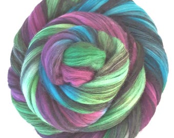 Hand Dyed Merino/Black BFL Combed Top 4 oz. "Aurora Borealis Noir"