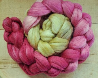 Hand Dyed Organic Merino/Kid Mohair/Eri Peace Silk 100 Grams  "Cranberry Bog Gradient"