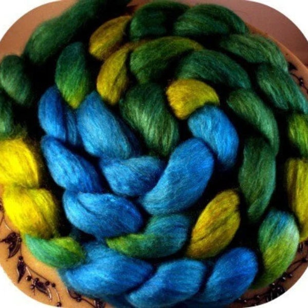 Hand Dyed Blue Face Leicester/Silk 4 oz. Peacock