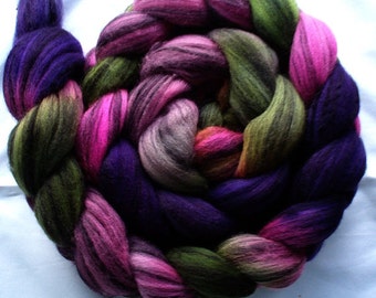 Hand Dyed Merino/Black Silk Combed Top 4 oz. "Steampunk Chessie Noir"