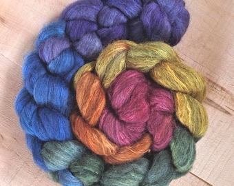 Hand Dyed Blue Face Leicester  Combed Top "Rainbow" 4Oz