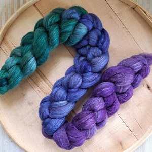 Hand Dyed Blue Face Leicester/Silk Blend Combed Top 4 Oz. Fibery Jewels Gradient/Fade image 1