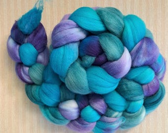 Hand Dyed Polwarth Combed Top “Blue Moon” 4 Oz.