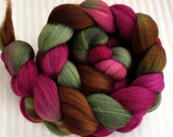 Hand Dyed Polwarth Combed Top 4 Oz.  "Chianti" for Spinning or Felting