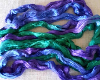 Hand Dyed Cultivated Silk Sliver  1 Oz.  "Fibery Jewels"